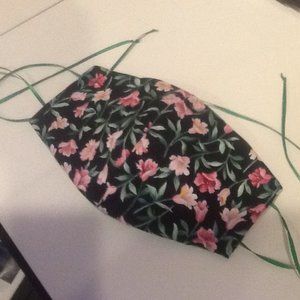 Facemask-Handmade-Pink Flowers on Black background